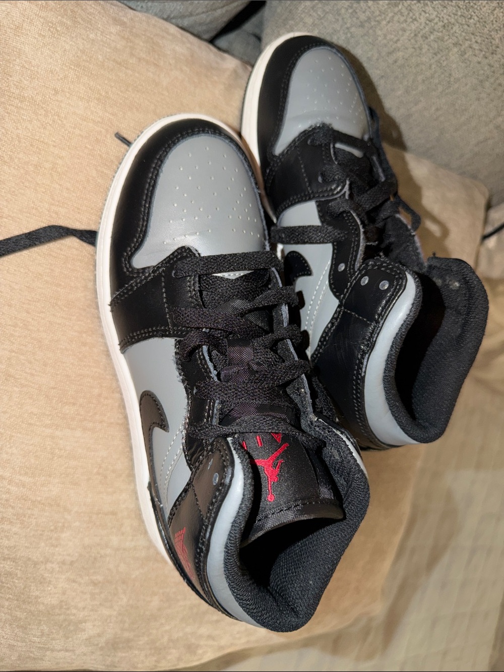 Jordan Kids Black and Gray High-Top Sneakers with Red Logo